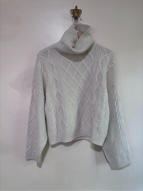 Tahari‎ Cream Chunky Cable-Knit Turtleneck Sweater L